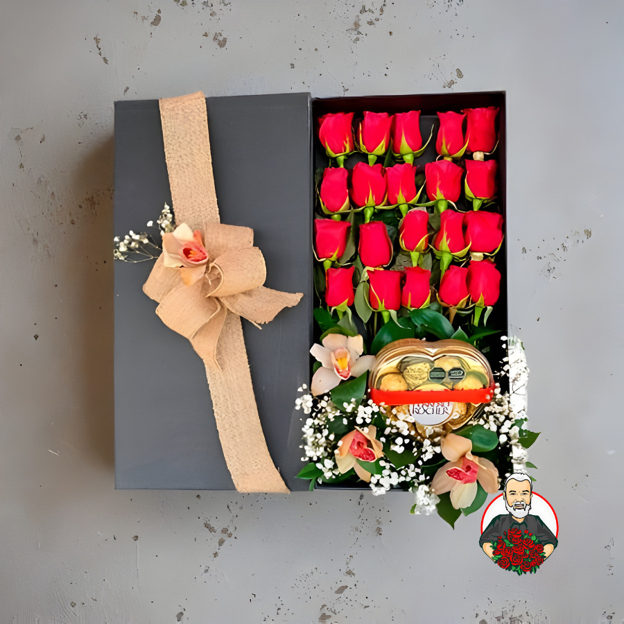 Caja Negra con Rosas, Ferrero y Orqu&iacute;deas