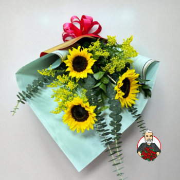 Ramillete con 3 Girasoles y Follajes