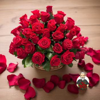 Canasta de Mimbre con Rosas Rojas 