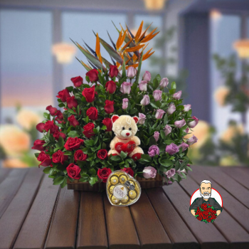 Abanico con Rosas, Peluche y Chocolates