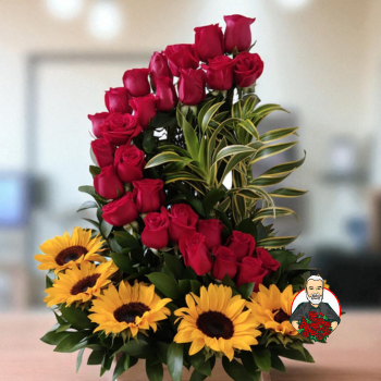 Dise&ntilde;o Floral en Espiral con Rosas y Girasoles