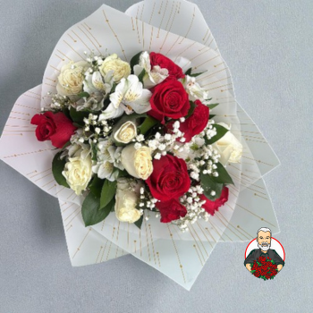 Bouquet con Rosas Blancas y Rojas