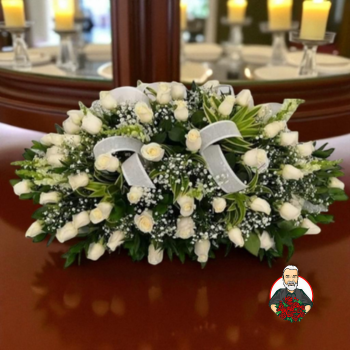 Dise&ntilde;o F&uacute;nebre para F&eacute;retro con Rosas Blancas